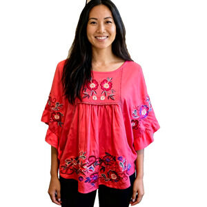Vintage 80's Coral boho embroidered top waterfall sleeves cottage core M/L